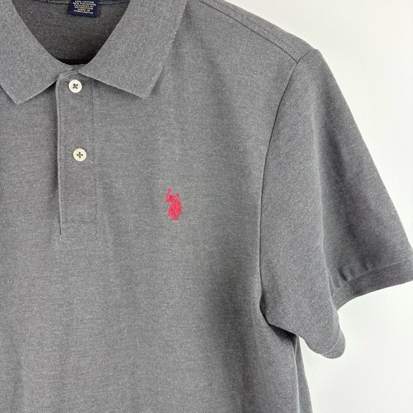 US Polo Assn. Men's Short Sleeve Knit Polo Shirt Gray Red Golf Classic Fashion M - Picture 5 of 6